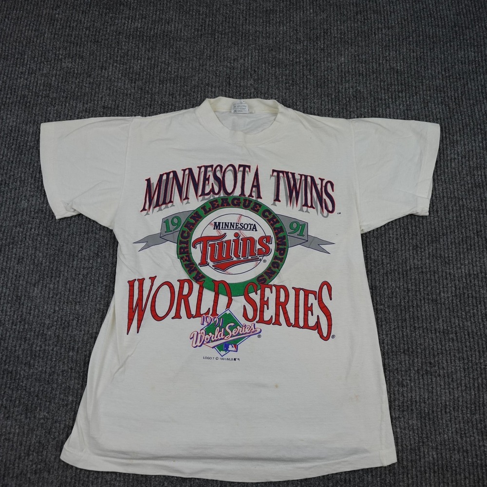 Vintage Minnesota Twins Shirt Mens Medium White MLB 1991 World Series CCI